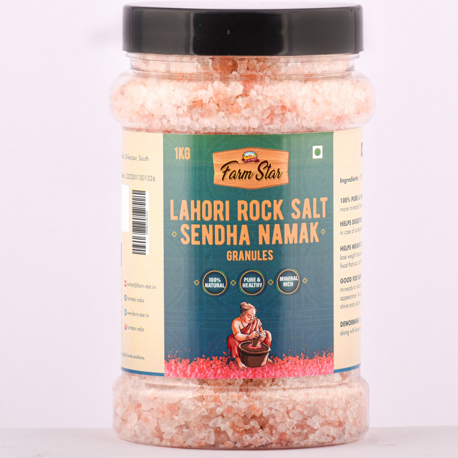 Lahori Salt Granules | Sendha Namak-100% Pure, Mineral rich helps in good  skin, hair & weight loss | Farm-Star